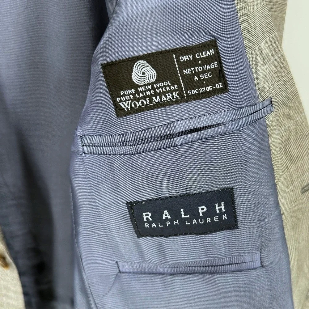 Ralph Lauren Mens 38R 100% Wool Blazer Grey Glen Plaid Sport Coat Designer - Picture 8 of 10